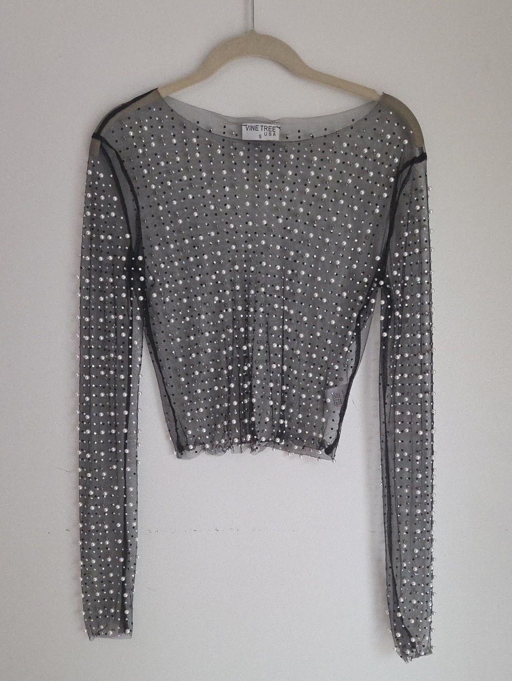 Black Sheer Embellished Long-Sleeve Top S
